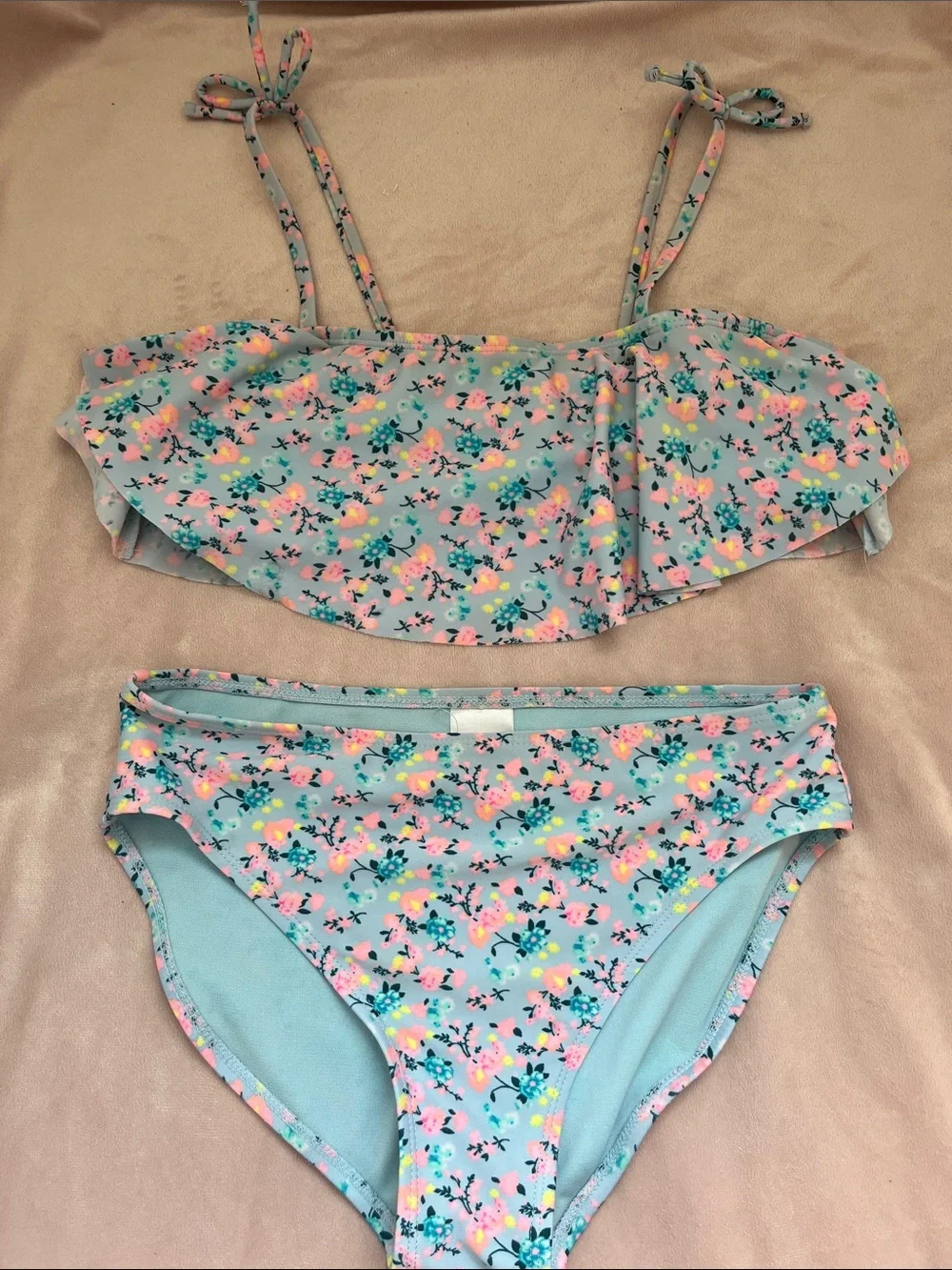 Floral Two-Piece Bikini Set in Light Blue